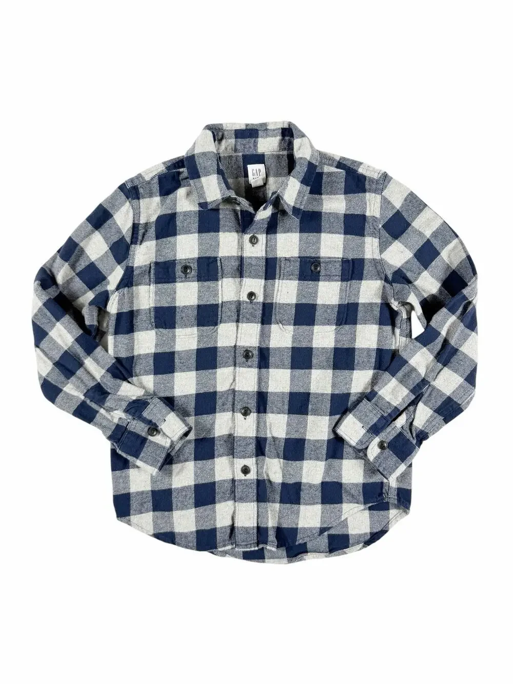 Gap Kids Buffalo Plaid Flannel Shirt Blue Gray Size 8-9